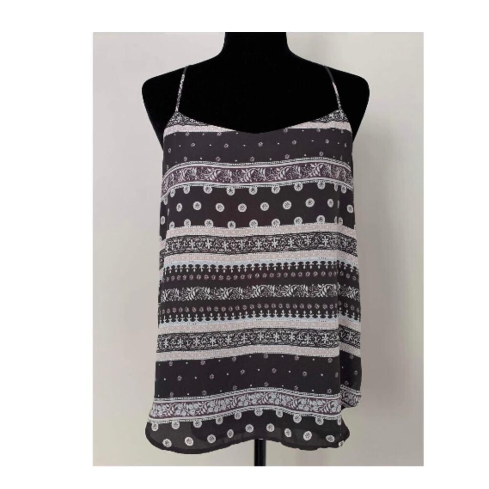 LOFT Spaghetti strap gray black  purple stripe tank XS